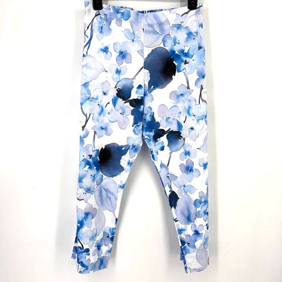 Bryn Walker Fiori Floral Print Slim Straight Leg Capri Pants Size XXS Blue White - Picture 2 of 6